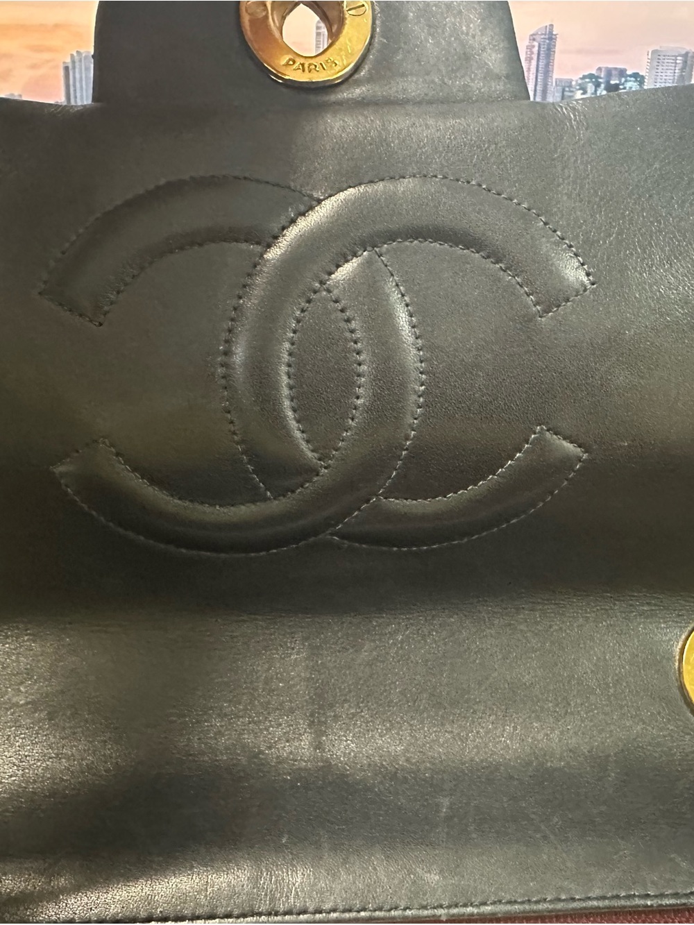 CHANEL Black Quilted Lambskin Shoulder Bag with Gold Hardware